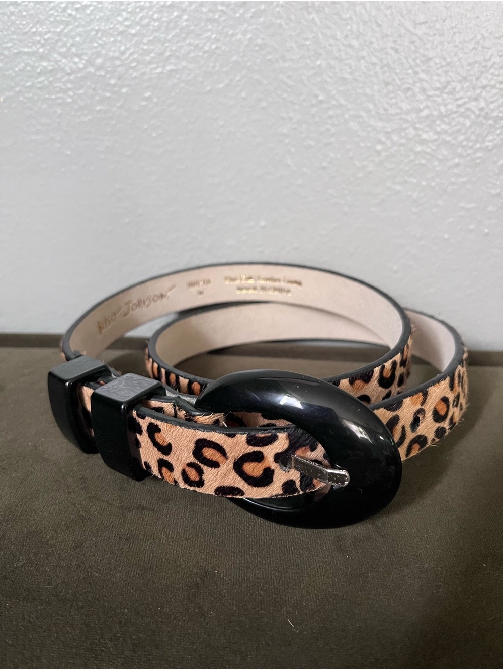 Betsey Johnson Leopard Print Belt with Black Oval Buckle